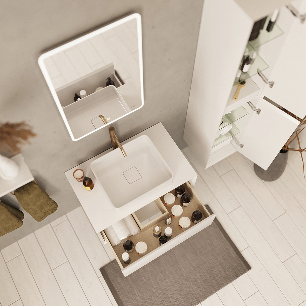 Мебель для ванной Dreja Insight 80, с 1 ящиком, со стеклянной столешницей, цвет белый глянец