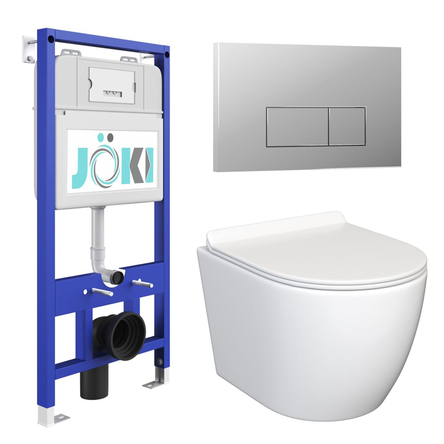 Комплект: JOKI Инсталляция JK01150+Кнопка JK202501CH хром+Stella JK1061016 белый унитаз