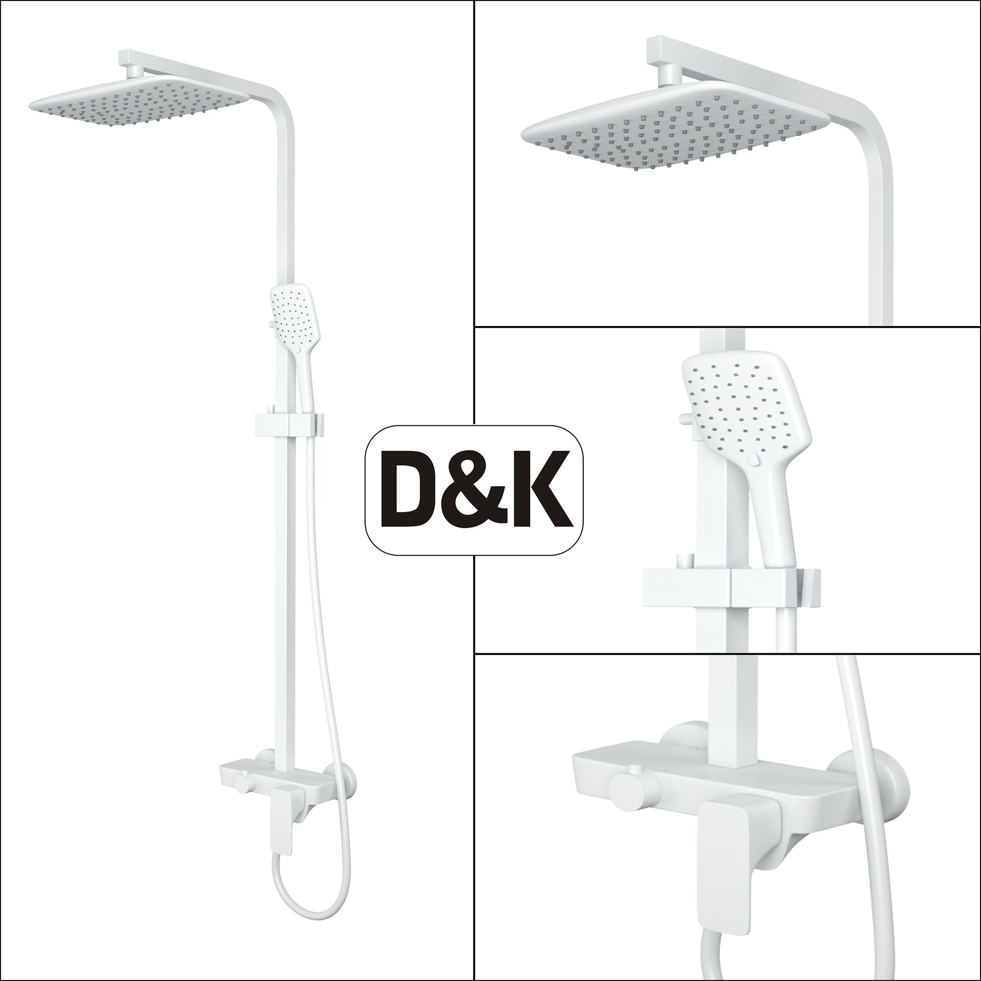 Душевая стойка D&K Berlin Steinbeis DA1433726A02, с верхним душем, смесителем, цвет белый