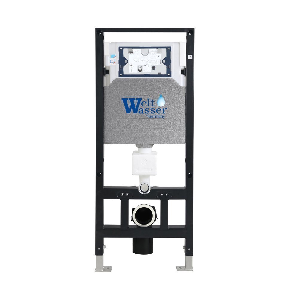 Комплект Weltwasser 10000011302 унитаза Merzbach 043 GL-WT с сиденьем микролифт и инсталляции Amberg 506 с черной кнопкой Amberg RD-BL - фото 1