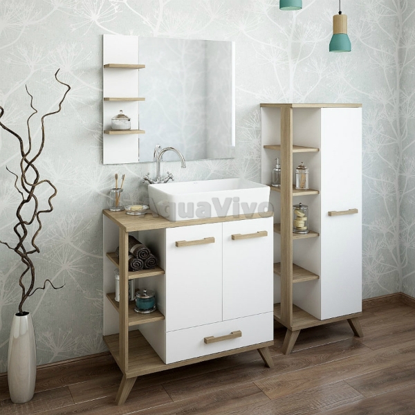 Мебель для ванной Sanflor Ингрид 80, под раковину Олимпия 56, цвет белый матовый / вяз швейцарский