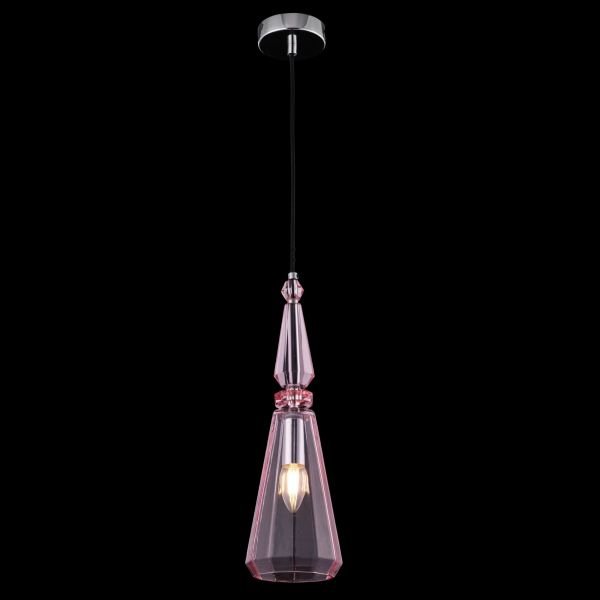Подвесной светильник Maytoni Sunshine P028PL-01PN, арматура хром, плафон стекло розовое - фото 1