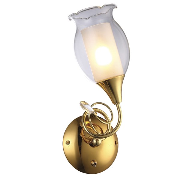 Бра Arte Lamp Mughetto A9289AP-1GO, арматура золото, плафон стекло белое / прозрачное, 14х16 см