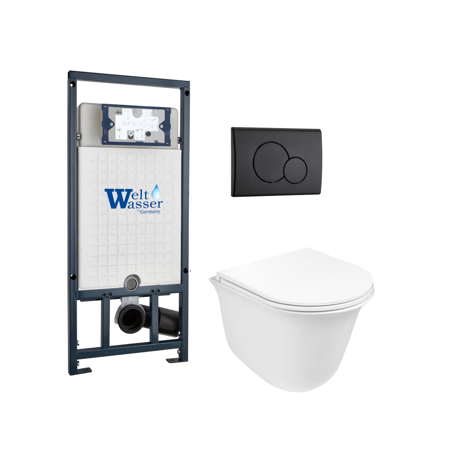 Комплект Weltwasser 10000011131 унитаза Telbach 004 GL-WT с сиденьем микролифт и инсталляции Marberg 507 с черной кнопкой Mar 507 RD MT-BL