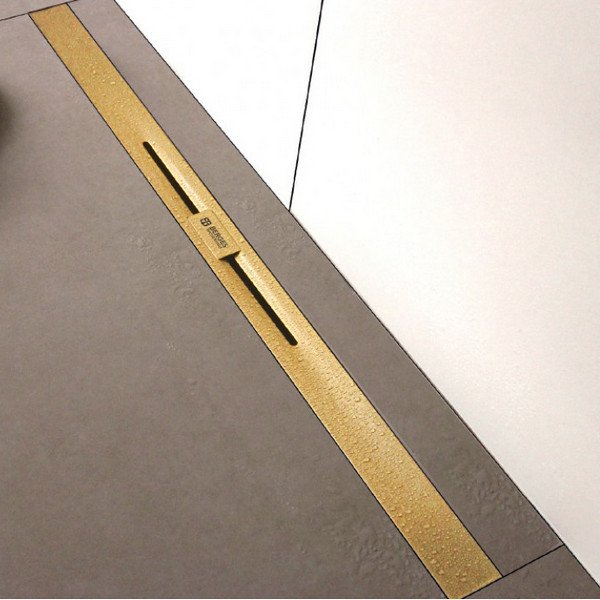 Душевой лоток Berges Simpel 092113 с решеткой 100x5 см, боковой выпуск, с возможностью изменения длины, цвет золото глянец