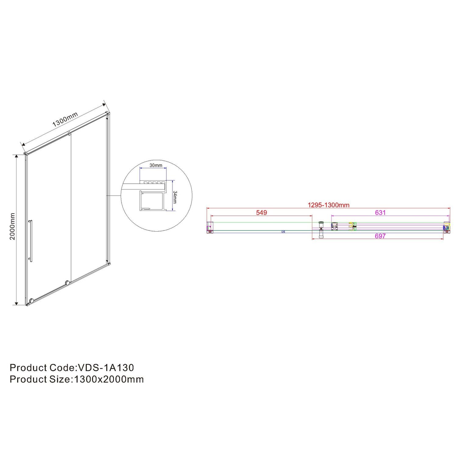 Душевая дверь Vincea Arno VPS-1A 130x200, стекло прозрачное, профиль хром