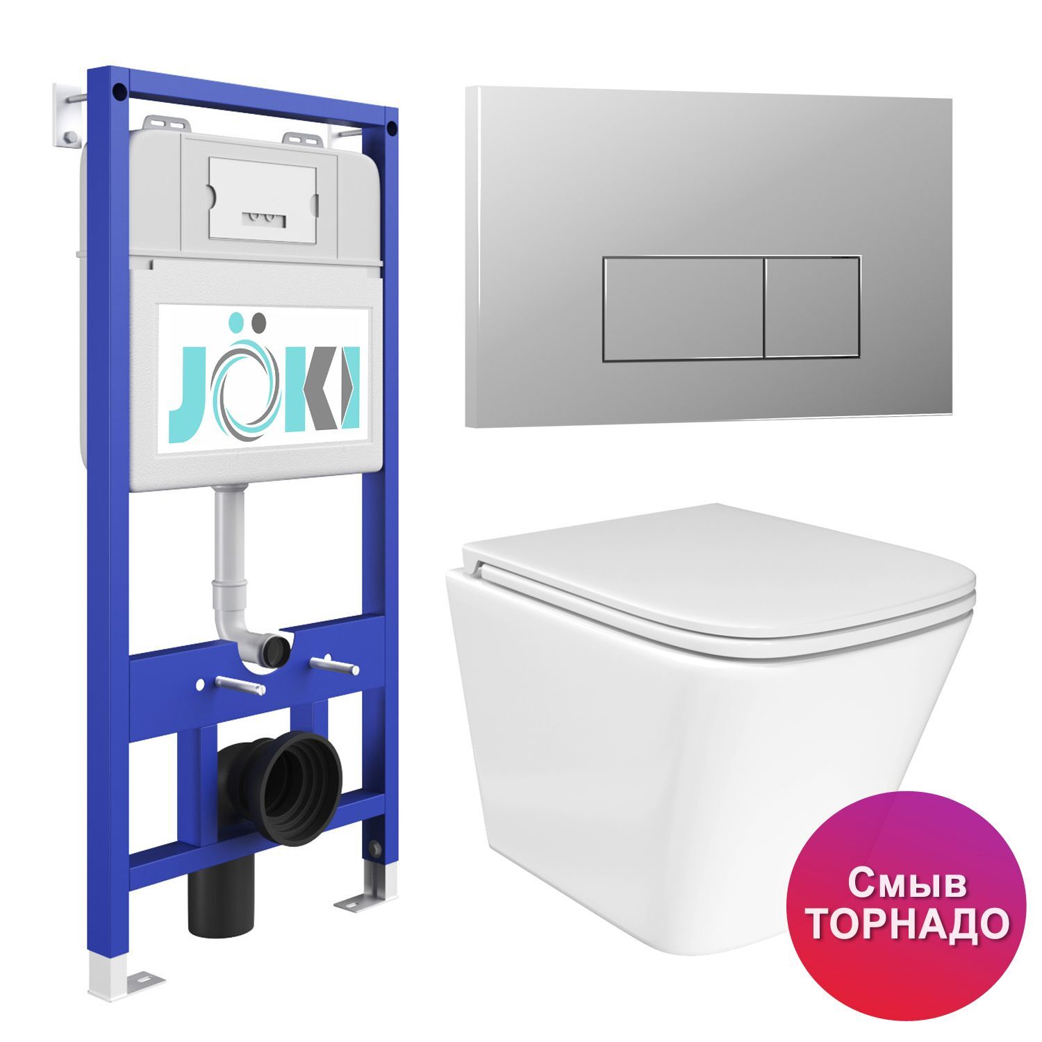 Комплект: JOKI Инсталляция JK01150+Кнопка JK202501CH хром+Verna T JK3031025 белый унитаз, смыв Торнадо