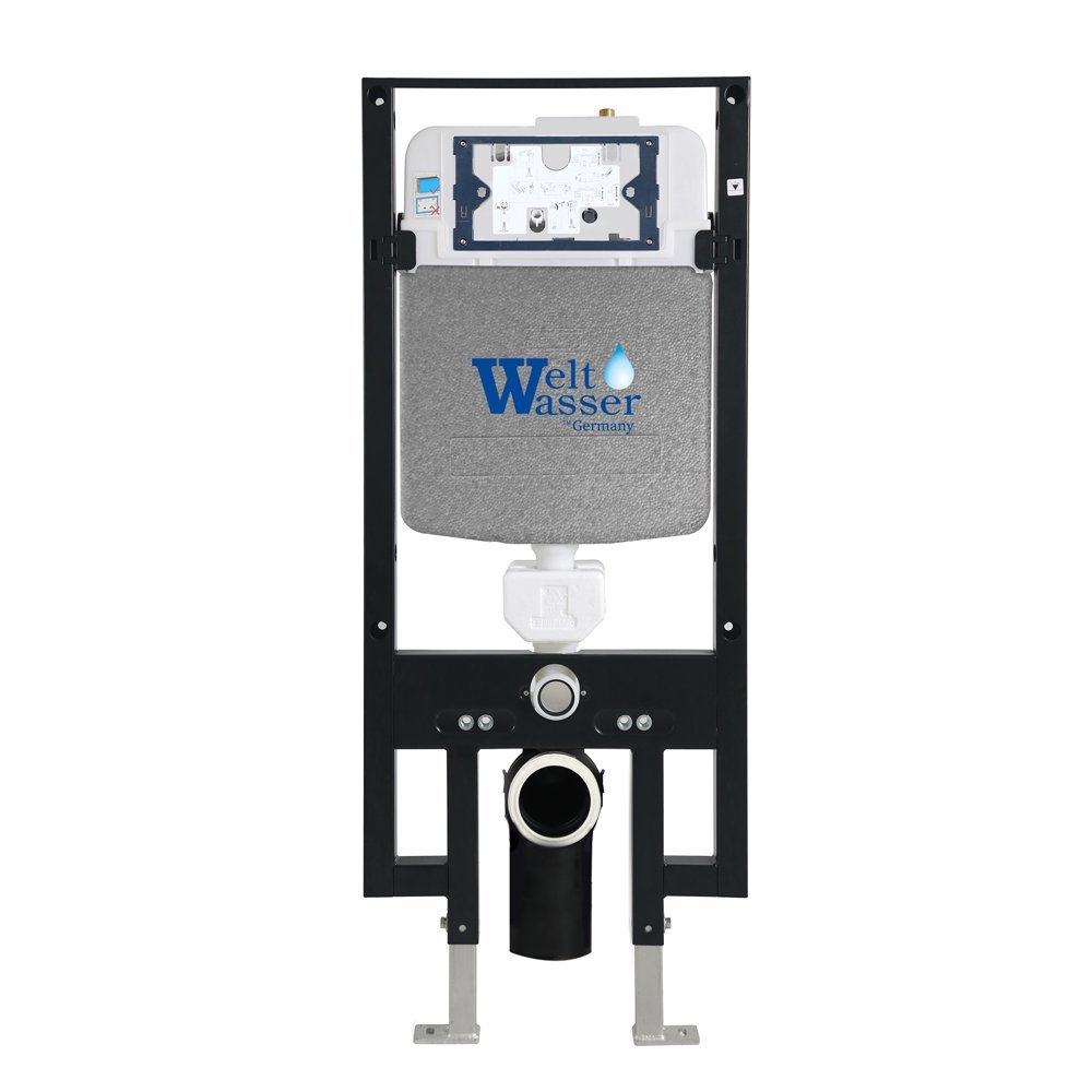 Комплект Weltwasser 10000011287 унитаза Merzbach 043 GL-WT с сиденьем микролифт и инсталляции Amberg 497 с черной кнопкой Amberg RD-BL - фото 1