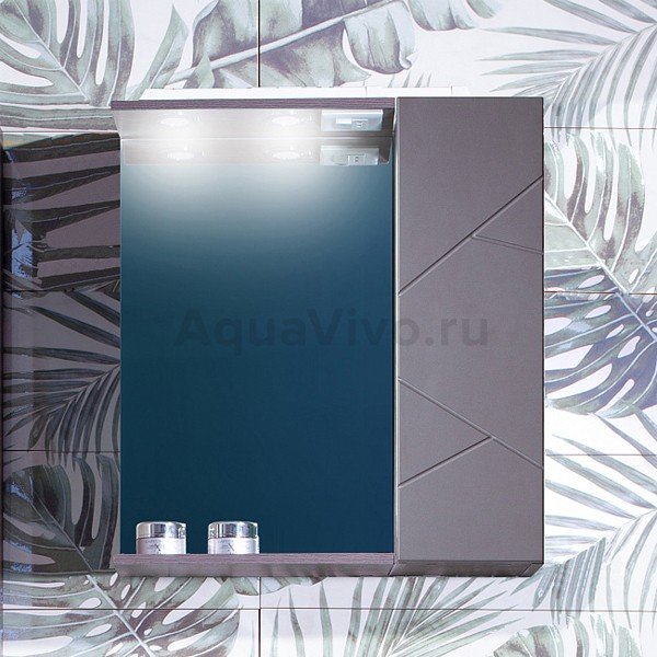 Шкаф-зеркало Бриклаер Кристалл 60, с подсветкой, с дверцей, цвет анкор темный / софт графит