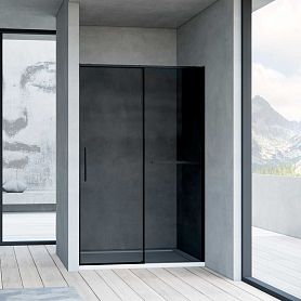 Душевая дверь Vincea Slim Soft VDS-1SS 120x200, с доводчиком, с полотенцедержателем, стекло тонированное, профиль черный - фото 1