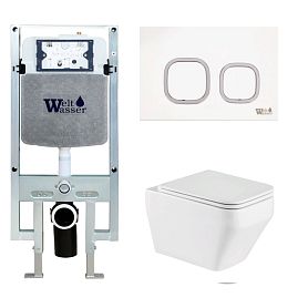 Комплект Weltwasser 10000011655 унитаза Hofbach 041 GL-WT с сиденьем микролифт и инсталляции Amberg 497 ST с белой кнопкой Amberg RD-WT - фото 1