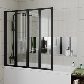 Шторка на ванну CeruttiSPA Bouna B 130x139, стекло прозрачное, профиль черный - фото 1