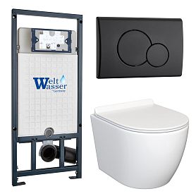 Комплект: Weltwasser Инсталляция Mar 507+Кнопка Mar 507 RD MT-BL черная+Stella JK1061016 белый унитаз - фото 1