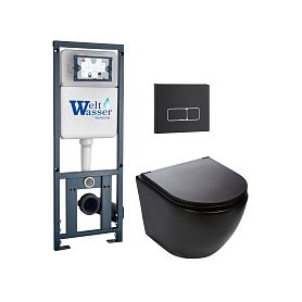 Комплект Weltwasser 10000011355 унитаза Merzbach 043 MT-BL с сиденьем микролифт и инсталляции Marberg 410 с черной кнопкой Mar 410 SE MT-BL - фото 1