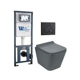 Комплект Weltwasser 10000010580 унитаза Gelbach 041 MT-GR с сиденьем микролифт и инсталляции Marberg 410 с черной кнопкой Mar 410 RD MT-BL - фото 1