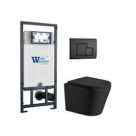 Комплект Weltwasser 10000011085 унитаза Salzbach 041 MT-BL с сиденьем микролифт и инсталляции Marberg 507 с черной кнопкой Mar 507 SE MT-BL - фото 1