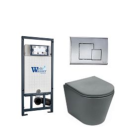 Комплект Weltwasser 10000011597 унитаза Salzbach 043 MT-GR с сиденьем микролифт и инсталляции Marberg 507 с кнопкой Mar 507 SE-CR хром - фото 1