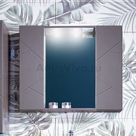 Шкаф-зеркало Бриклаер Кристалл 80, с подсветкой, с дверцами, цвет анкор темный / софт графит - фото 1