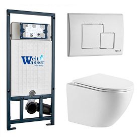 Комплект Weltwasser 10000011318 унитаза Merzbach 043 GL-WT с сиденьем микролифт и инсталляции Marberg 507 с белой кнопкой Marberg 507 SE GL-WT - фото 1