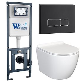 Комплект: Weltwasser Инсталляция Mar 410+Кнопка Mar 410 SE MT-BL черная+Stella JK1061016 белый унитаз - фото 1