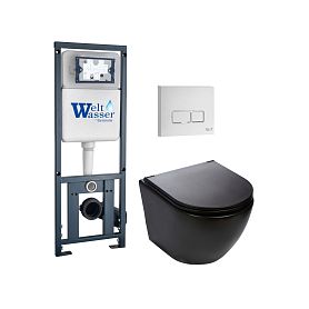 Комплект Weltwasser 10000011354 унитаза Merzbach 043 MT-BL с сиденьем микролифт и инсталляции Marberg 410 с белой кнопкой Mar 410 SE GL-WT - фото 1