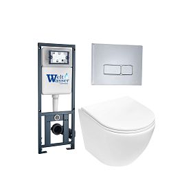 Комплект Weltwasser 10000011433 унитаза Merzbach 043 MT-WT с сиденьем микролифт и инсталляции Marberg 410 с кнопкой Mar 410 SE-CR хром - фото 1