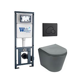 Комплект Weltwasser 10000011115 унитаза Salzbach 041 MT-GR с сиденьем микролифт и инсталляции Marberg 410 с черной кнопкой Mar 410 RD MT-BL - фото 1