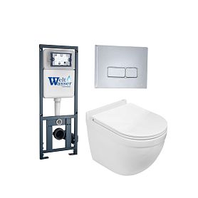 Комплект Weltwasser 10000010670 унитаза Heimbach 041 GL-WT с сиденьем микролифт и инсталляции Marberg 410 с кнопкой Mar 410 SE-CR хром - фото 1