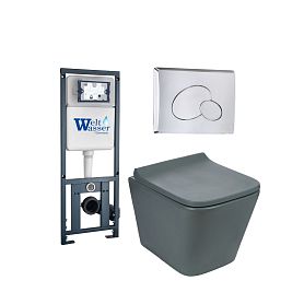 Комплект Weltwasser 10000010578 унитаза Gelbach 041 MT-GR с сиденьем микролифт и инсталляции Marberg 410 с кнопкой Mar 410 RD-CR хром - фото 1