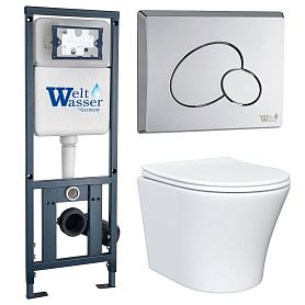Комплект: Weltwasser Инсталляция Mar 410+Кнопка Mar 410 RD CR хром+Astra JK8021052 белый унитаз - фото 1