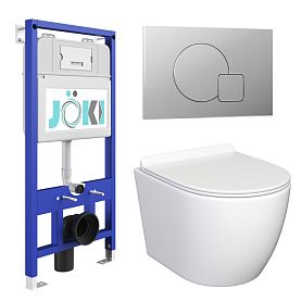 Комплект: JOKI Инсталляция JK01150+Кнопка JK022537CH хром+Stella JK1061016 белый унитаз - фото 1