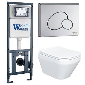 Комплект: Weltwasser Инсталляция Mar 410+Кнопка Mar 410 RD CR хром+Ventus JK7011055 белый унитаз - фото 1