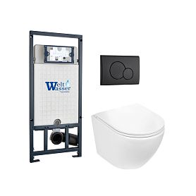 Комплект Weltwasser 10000011439 унитаза Merzbach 043 MT-WT с сиденьем микролифт и инсталляции Marberg 507 с черной кнопкой Mar 507 RD MT-BL - фото 1