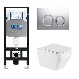 Комплект Weltwasser 10000011658 унитаза Hofbach 041 GL-WT с сиденьем микролифт и инсталляции Amberg 506 с кнопкой Amberg RD-CR хром - фото 1