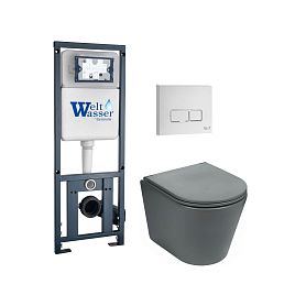 Комплект Weltwasser 10000011591 унитаза Salzbach 043 MT-GR с сиденьем микролифт и инсталляции Marberg 410 с белой кнопкой Mar 410 SE GL-WT - фото 1