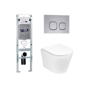 Комплект Weltwasser 10000011485 унитаза Salzbach 043 GL-WT с сиденьем микролифт и инсталляции Amberg 350 ST с кнопкой Amberg RD-CR хром - фото 1