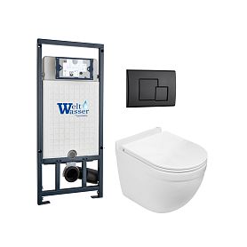 Комплект Weltwasser 10000010679 унитаза Heimbach 041 GL-WT с сиденьем микролифт и инсталляции Marberg 507 с черной кнопкой Mar 507 SE MT-BL - фото 1