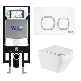 Комплект Weltwasser 10000011650 унитаза Hofbach 041 GL-WT с сиденьем микролифт и инсталляции Amberg 497 с белой кнопкой Amberg RD-WT - фото 1