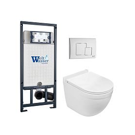 Комплект Weltwasser 10000010678 унитаза Heimbach 041 GL-WT с сиденьем микролифт и инсталляции Marberg 507 с белой кнопкой Mar 507 SE GL-WT - фото 1