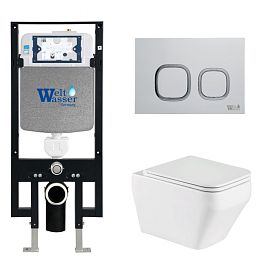 Комплект Weltwasser 10000011649 унитаза Hofbach 041 GL-WT с сиденьем микролифт и инсталляции Amberg 497 с кнопкой Amberg RD-MT CR хром - фото 1