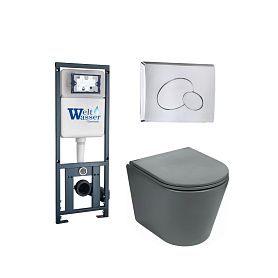 Комплект Weltwasser 10000011587 унитаза Salzbach 043 MT-GR с сиденьем микролифт и инсталляции Marberg 410 с кнопкой Mar 410 RD-CR хром - фото 1