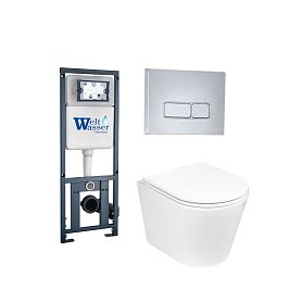 Комплект Weltwasser 10000011330 унитаза Salzbach 043 GL-WT с сиденьем микролифт и инсталляции Marberg 410 с кнопкой Marberg 410 SE CR хром - фото 1