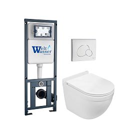 Комплект Weltwasser 10000010668 унитаза Heimbach 041 GL-WT с сиденьем микролифт и инсталляции Marberg 410 с белой кнопкой Mar 410 RD GL-WT - фото 1