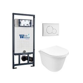 Комплект Weltwasser 10000011130 унитаза Telbach 004 GL-WT с сиденьем микролифт и инсталляции Marberg 507 с белой кнопкой Mar 507 RD GL-WT - фото 1