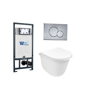 Комплект Weltwasser 10000006994 унитаза Telbach 004 GL-WT с сиденьем микролифт и инсталляции Marberg 507 с кнопкой Mar 507 RD-CR хром - фото 1