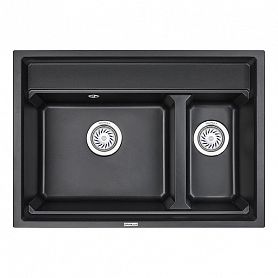 Кухонная мойка Granula Kitchen Space KS-7302 BL 73x51, 2 чаши, с дозатором для жидкого мыла, сушилкой, цвет черный - фото 1