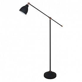 Торшер Arte Lamp Braccio A2054PN-1BK, арматура черная / медь, плафон металл черный, 25х90 см - фото 1