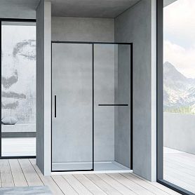 Душевая дверь Vincea Slim Soft VDS-1SS 150x200, с доводчиком, с полотенцедержателем, стекло прозрачное, профиль черный - фото 1