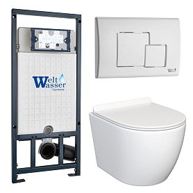 Комплект: Weltwasser Инсталляция Mar 507+Кнопка Mar 507 SE GL-WT белая+Stella JK1061016 белый унитаз - фото 1