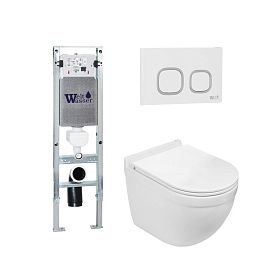 Комплект Weltwasser 10000010645 унитаза Heimbach 041 GL-WT с сиденьем микролифт и инсталляции Amberg 350 ST с белой кнопкой Amberg RD-WT - фото 1
